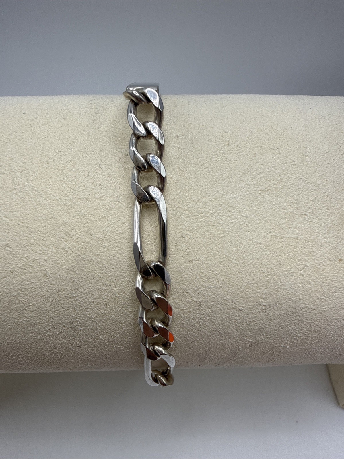 Men’s Sterling Silver 5.4mm Figaro Link ID Bracelet 8”