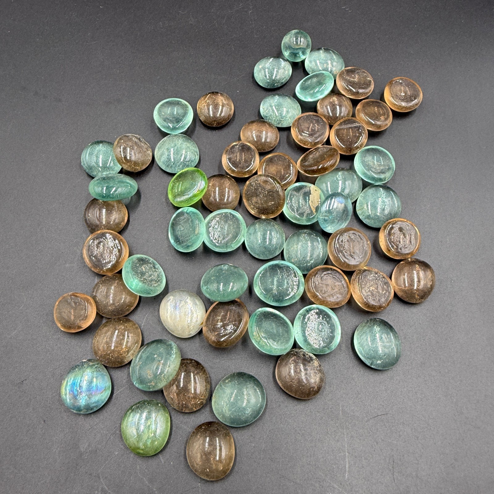 Vintage Glass Cabochons Pebbles Lot Brown Green Blue