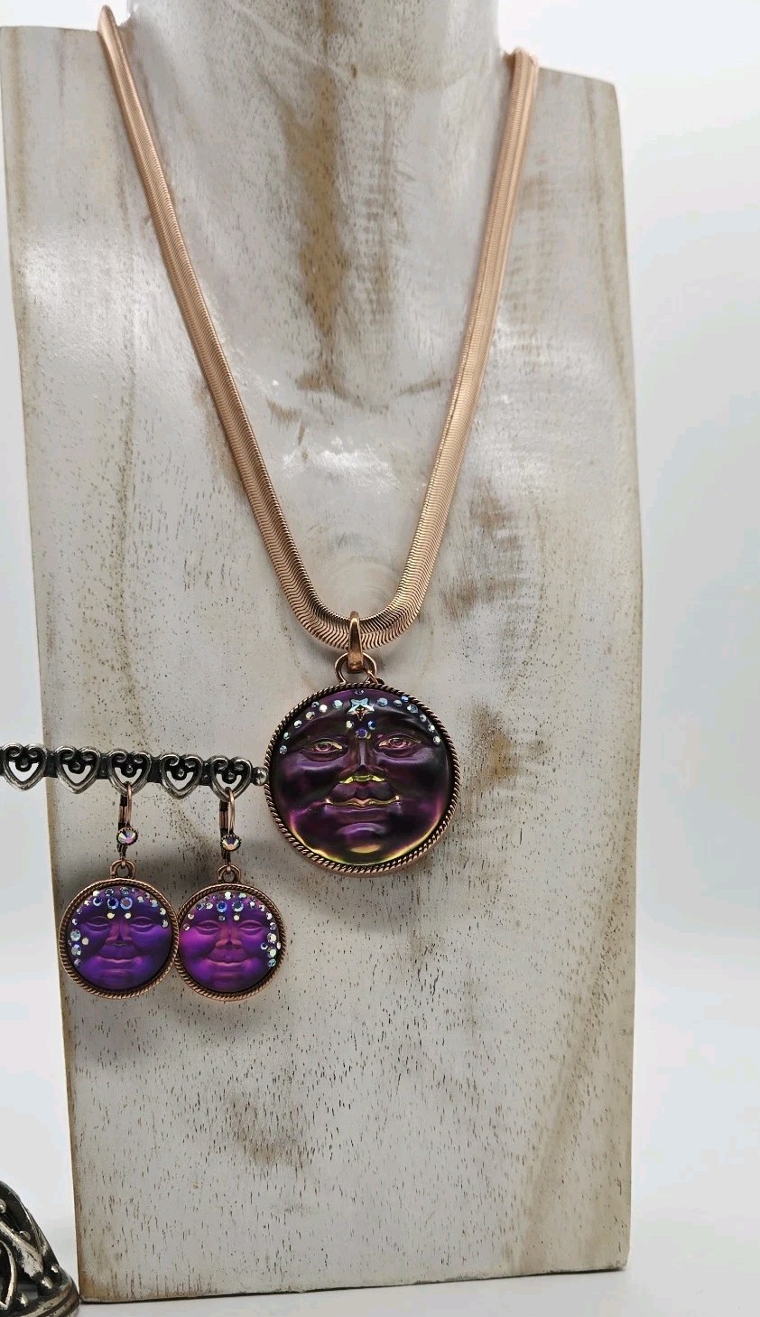 Kirks Folly Mystic Iridis Seaview Moon Compass Pendant Earrings Necklace 3pc set