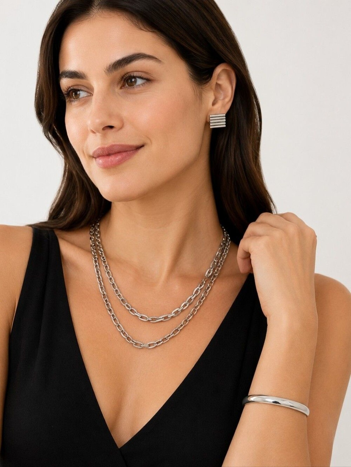 Monet Silver Tone 3 Piece Jewelry Set Long Necklace Bracelet Clip On Earrings