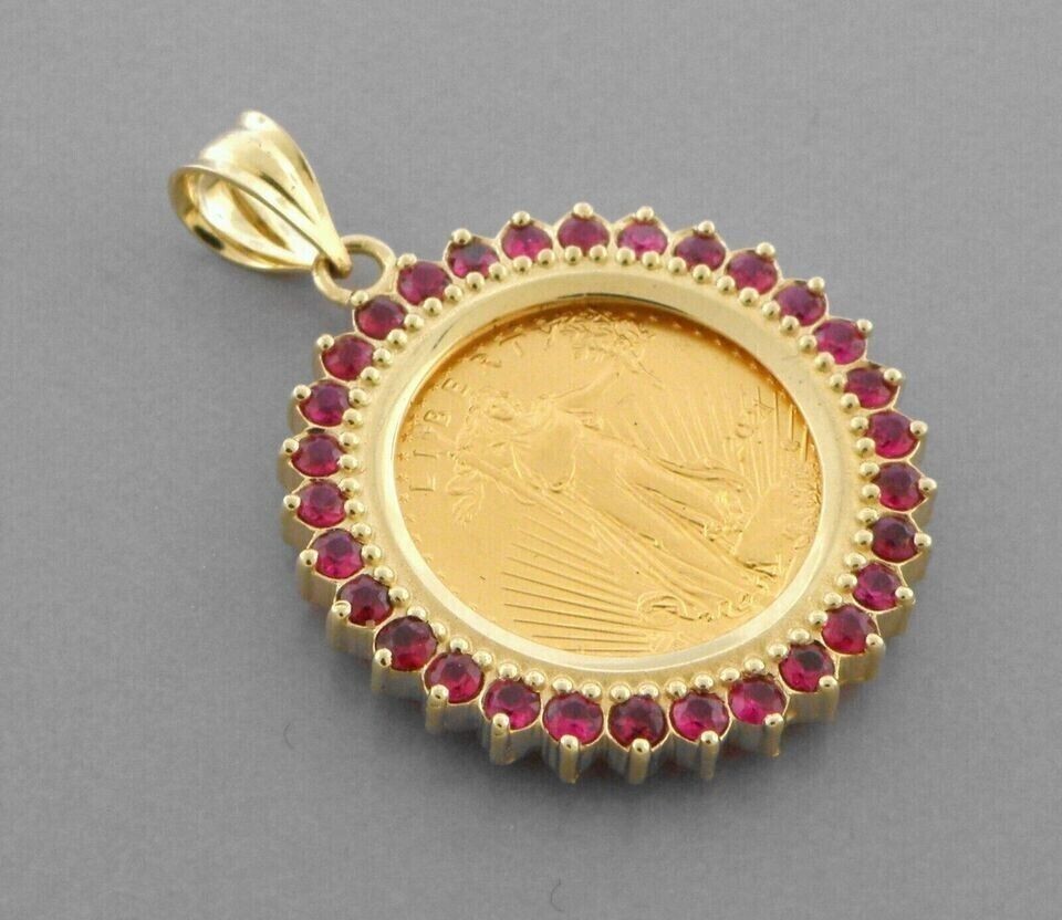2.Ct Round Lab Created Pink Ruby American Liberty Pendant 14k Yellow Gold Plated