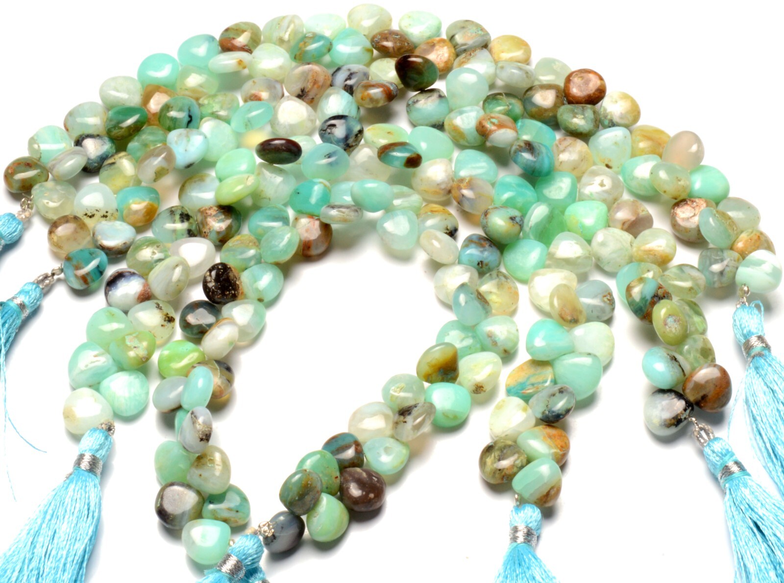 Green Peru Opal Gem 9.5 mm Size Smooth Heart Shape Beads 8″ Strand