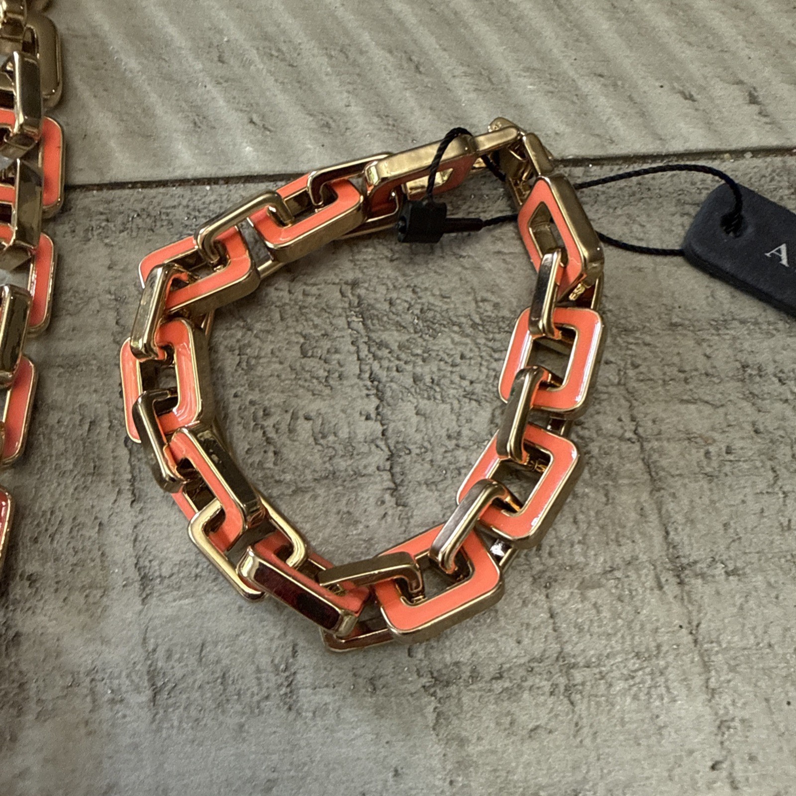 Ann Taylor Coral Enamel Link Necklace & Bracelet Set