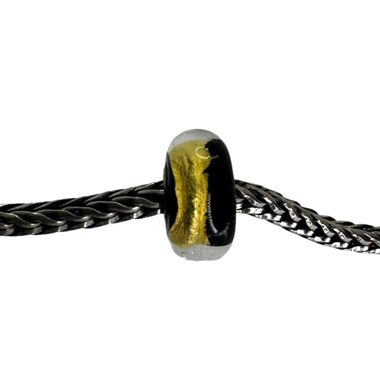 Authentic Trollbeads Sterling Silver and Black Gold Glass Chakra Bead