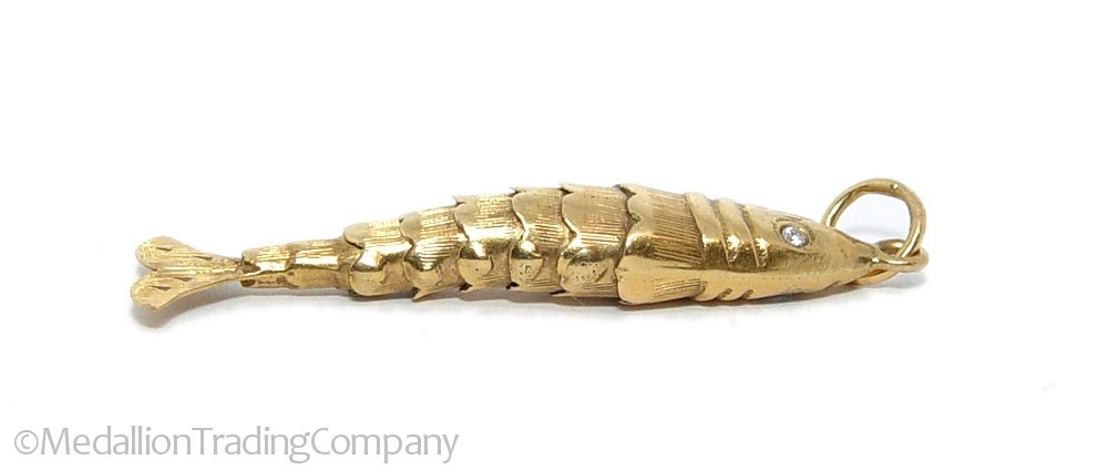 Antique 18k Yellow Gold 1.75″ Diamond Articulate Chinese Koi Fish Pendant Lot 4