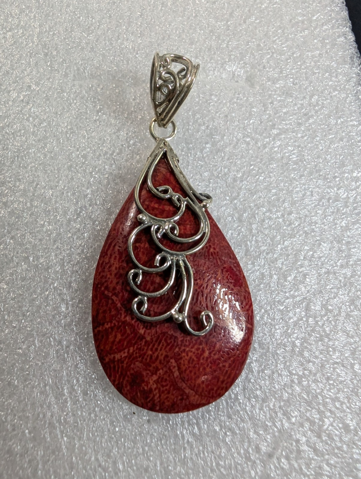 Coral pendant 1 3/4″ with bail Sterling silver DAD1179