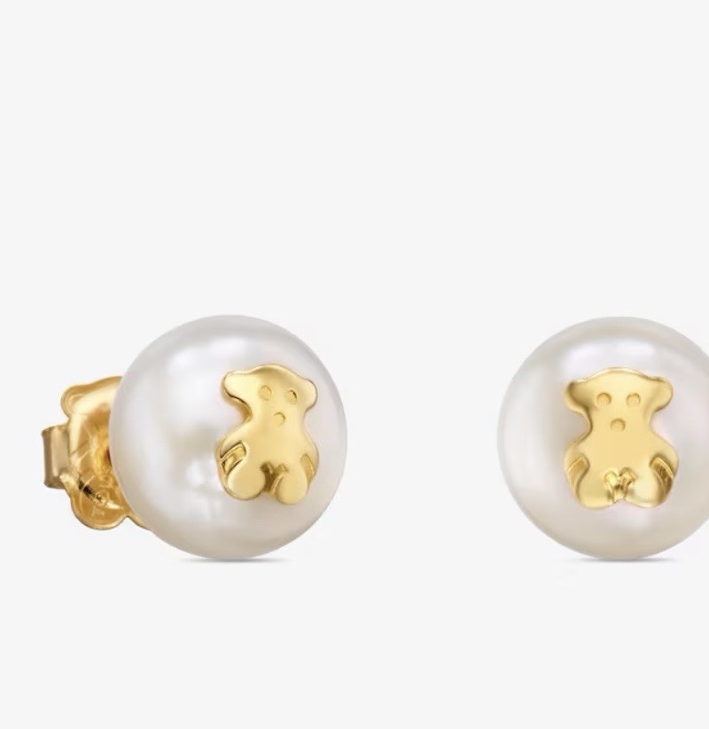 Authentic 18K SOLID GOLD TOUS BEAR EARRINGS WITH PEARLS BEAR MOTIF NEW In BOX