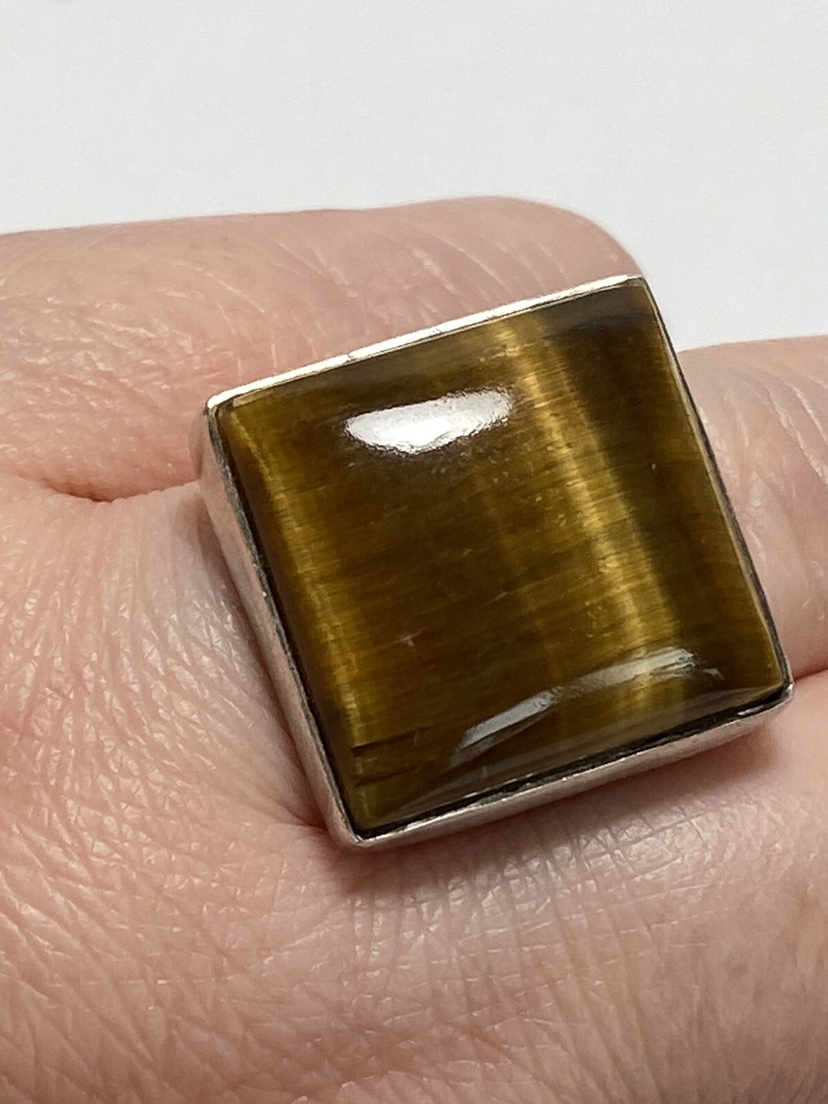Tiger’s Eye 925 Artisan Native Ring Sterling Silver Size 7.25 Square 11.82g