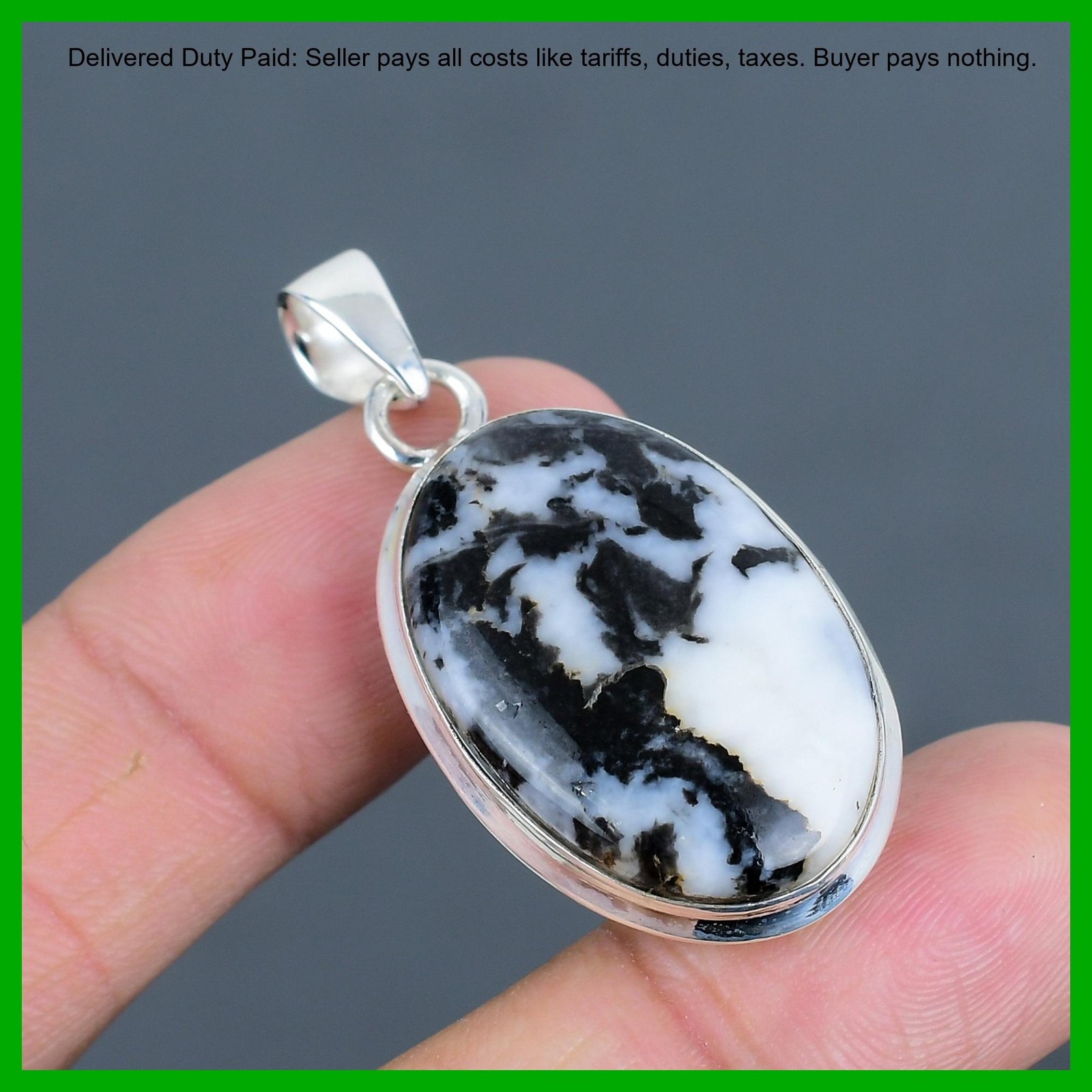 Oval White Buffalo Turquoise Stone Engagement Handmade Pendant Sterling Silver