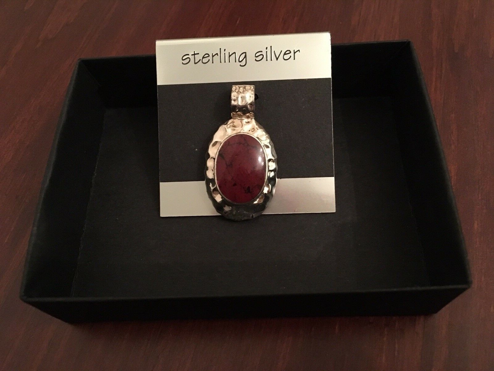 NWT Red Jasper Oval Pendant in Sterling Silver Genuine Natural Gemstone +Gif Box