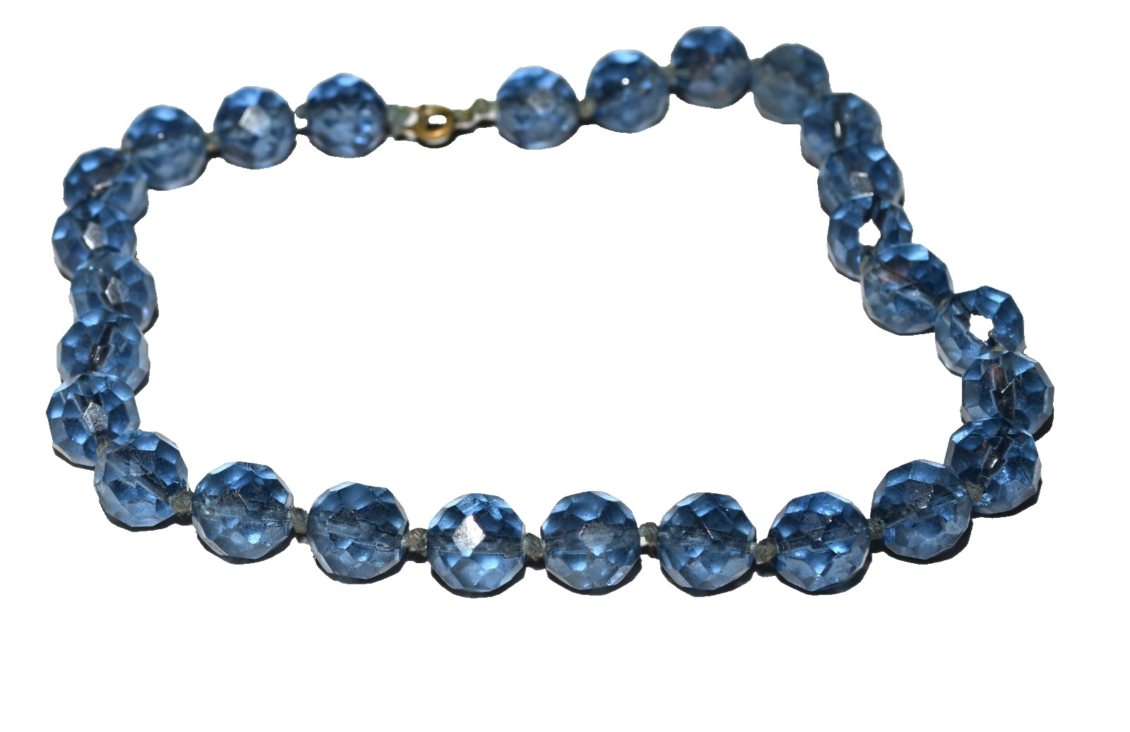 Vintage Blue Crystal 12.7mm Beads 18″ Knotted Choker Necklace