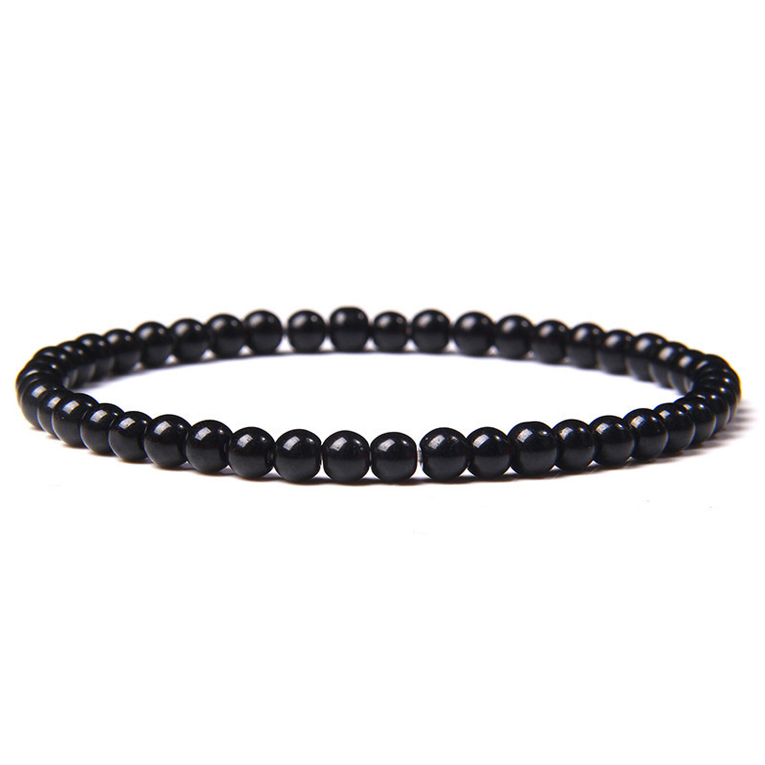 Delicate Men’s Macrame beaded Bracelet 4mm BLACK AGATE gemstone beads 8inch