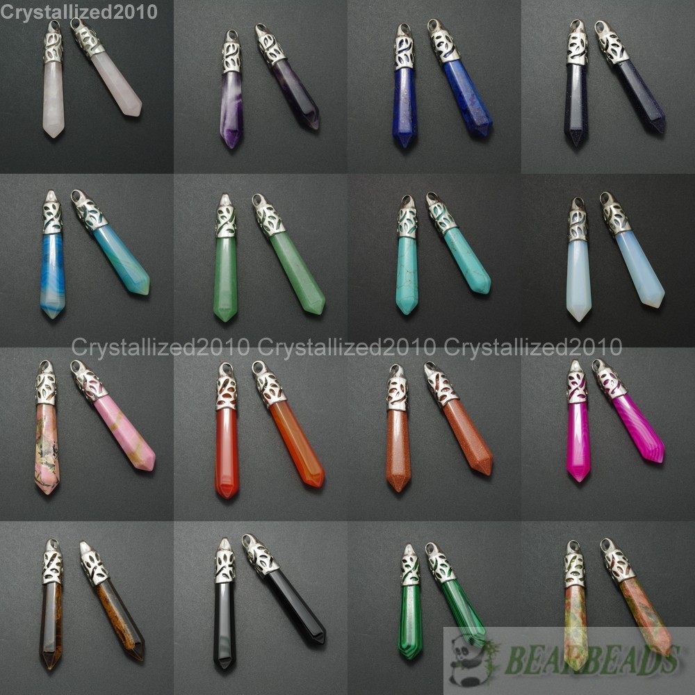 Natural Gemstone Long Hexagonal Pointed Reiki Chakra Healing Pendant Beads Pick