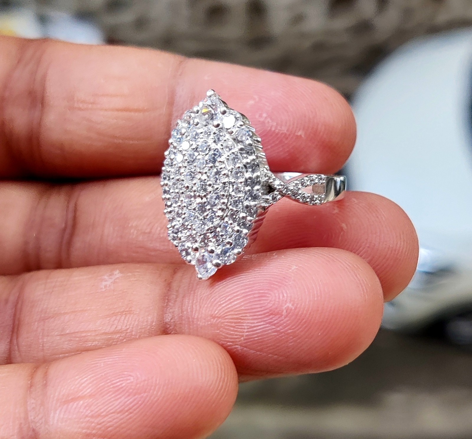 1.50Ct Oval Lab-Created Diamond Cluster Engagement Ring 14K White Gold Plated