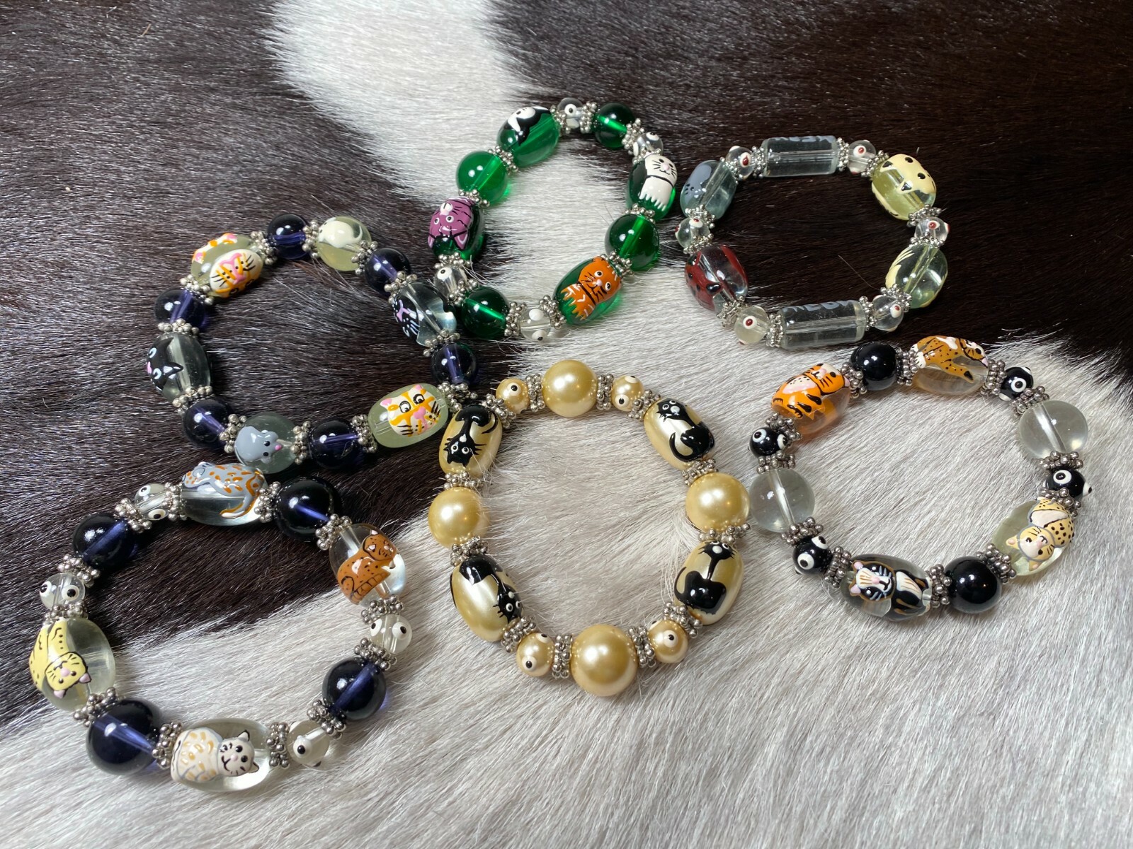 Cat Bracelets Jewelry Wholesale Bracelet Lot of 6 Beaded Stretch Bracelets
