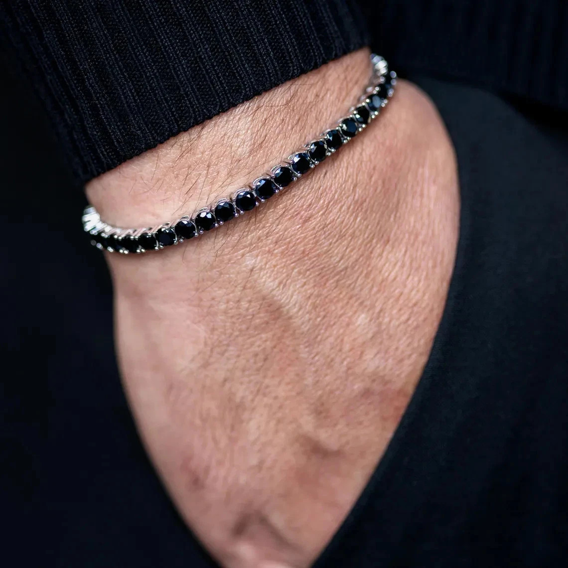 3.75 CT Round Cut Natural Black Diamond Tennis Bracelet In 925 Sterling Silver