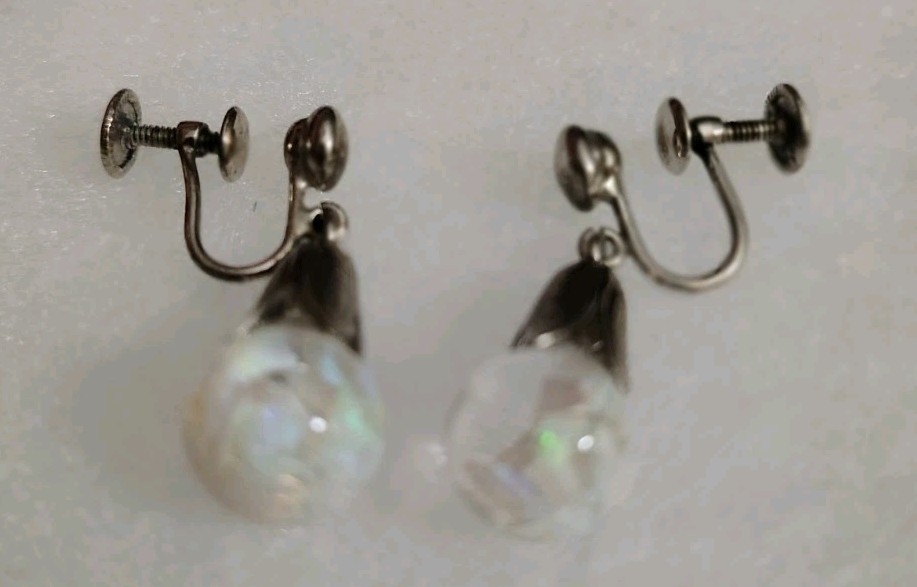 Mid 20th Century Collectible “Opalyte” Earrings, Sterling, Iridescent, Screw On