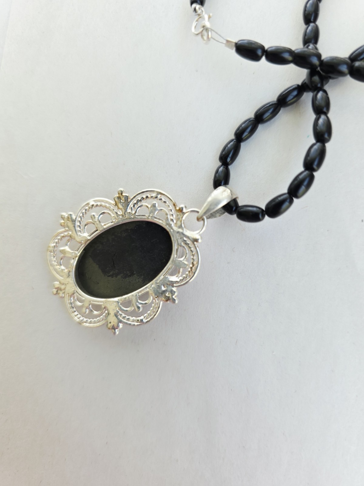 Artisan Handmade black onyx Pyrite Necklace Clasp Signed Silver 925 goth regal