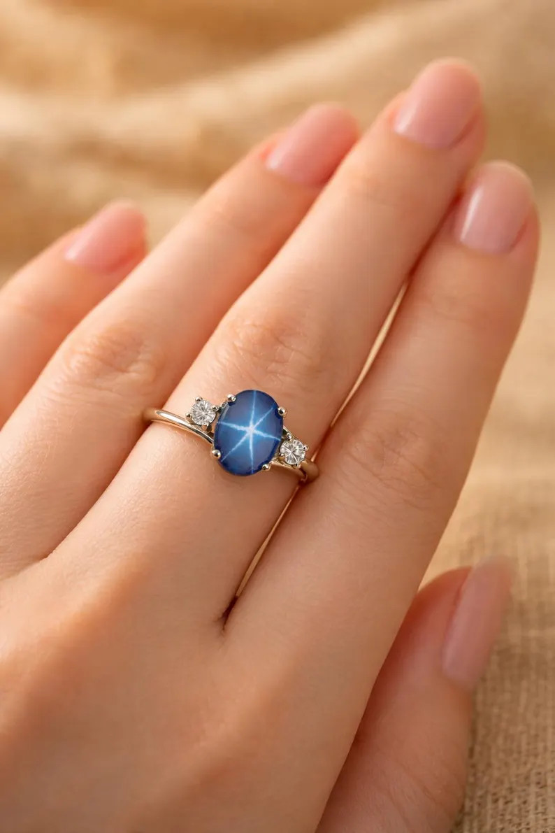 Lab Created star Blue Topaz Ring, Base Metal: Brass Finish: Gold Plated, Gift
