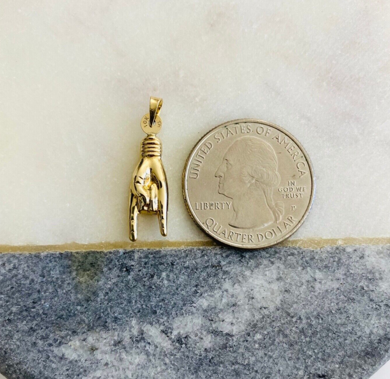 10k Gold Italian 3D Hand Cornuto Charm, 10K Real Gold 1″ Mano Cornuto -10K6393