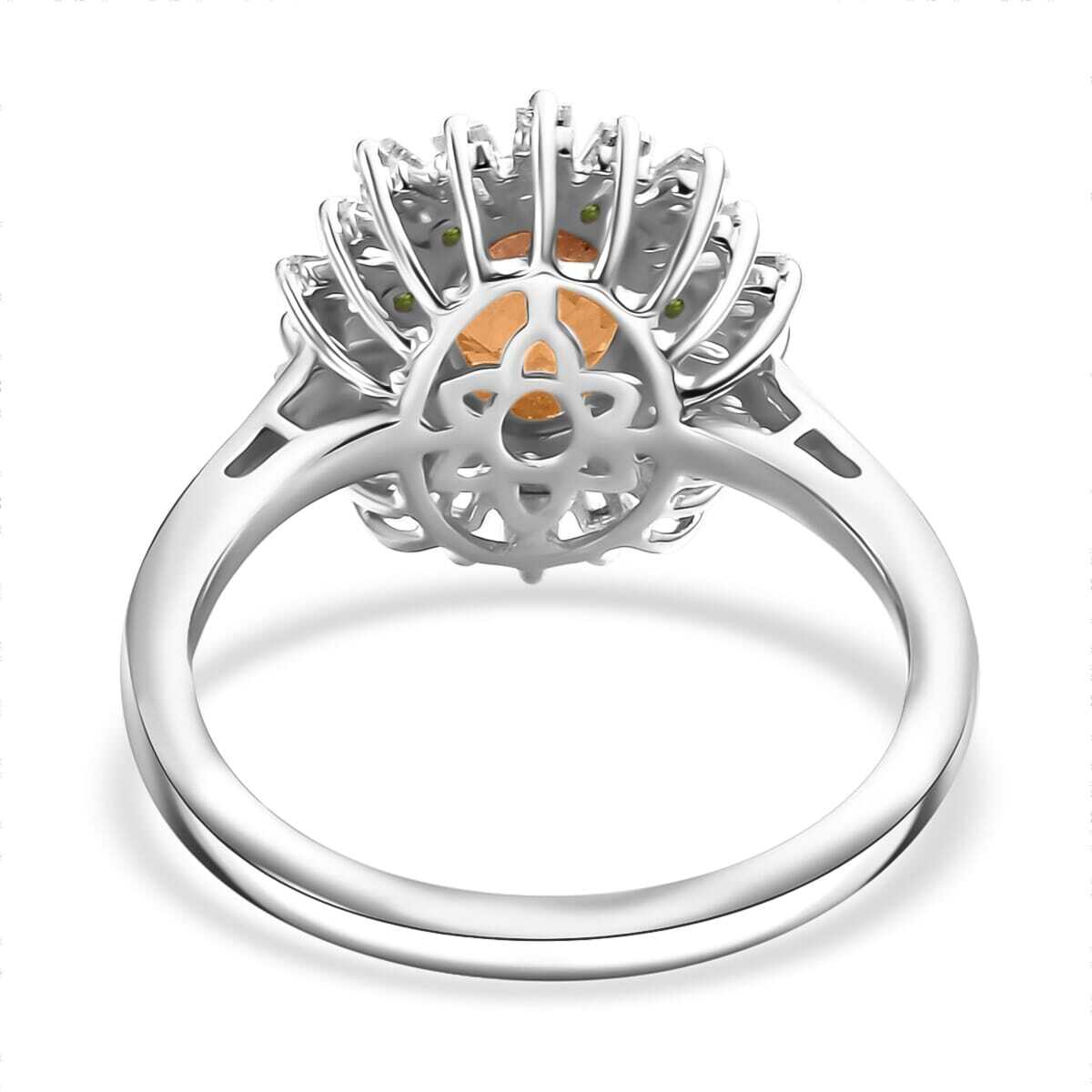 2.00ctw Ceylon Hessonite Garnet and Multigem Sunburst Ring Rhodium Plated Size 7