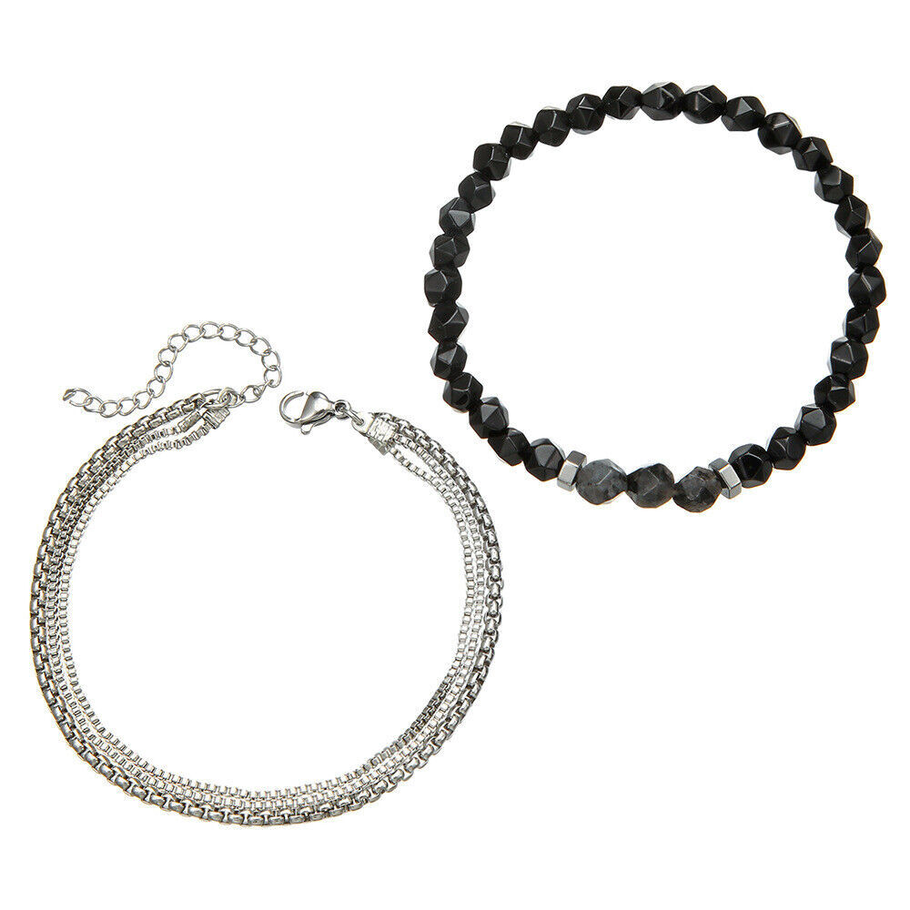 2 Pcs/set Men’s Hip Hop Chain Bracelets Fashion Polygonal Stone Chain Bracelets