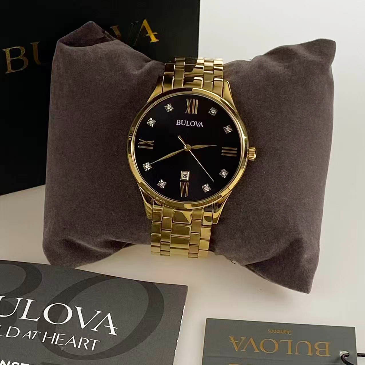 Bulova Classic Diamond 97D108 Black Dial Stainless Steel Men’s Quartz Watch 40mm