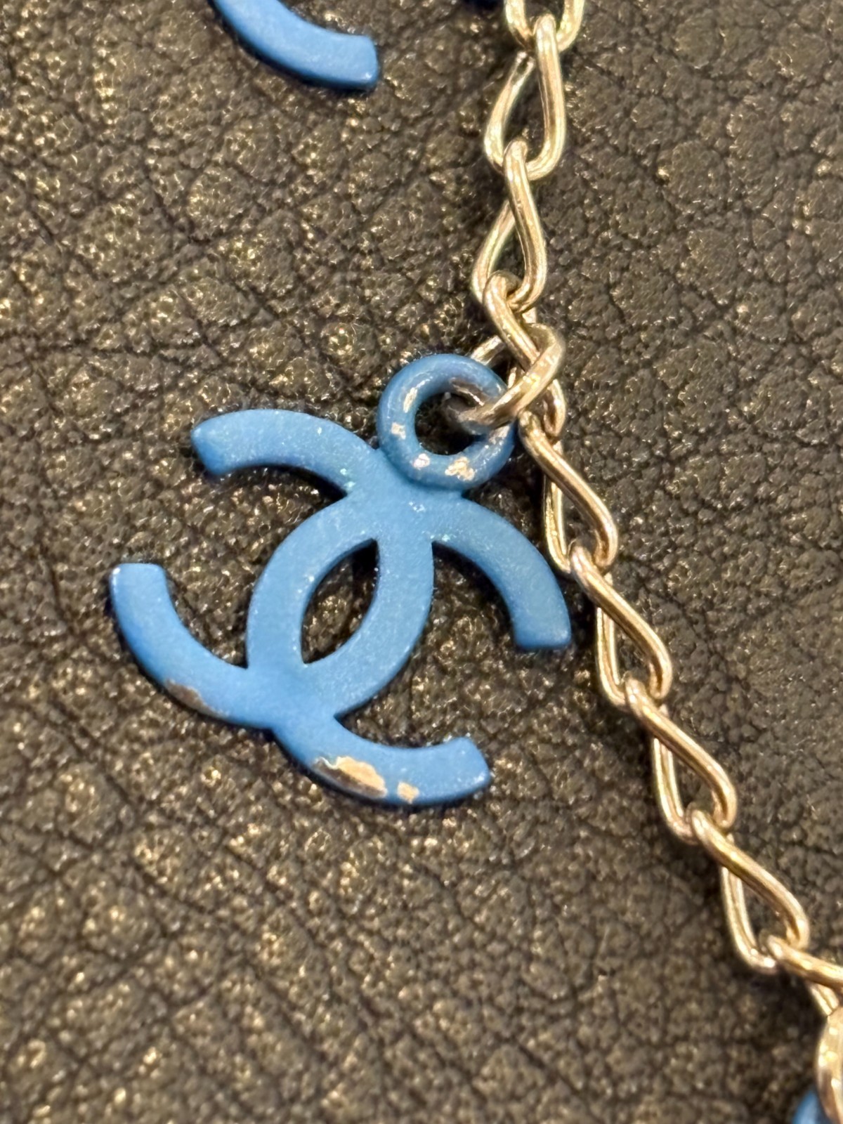 CHANEL Necklace Pendant choker Coco Mark CC Logo Auth Silver kenjp Blue Pink