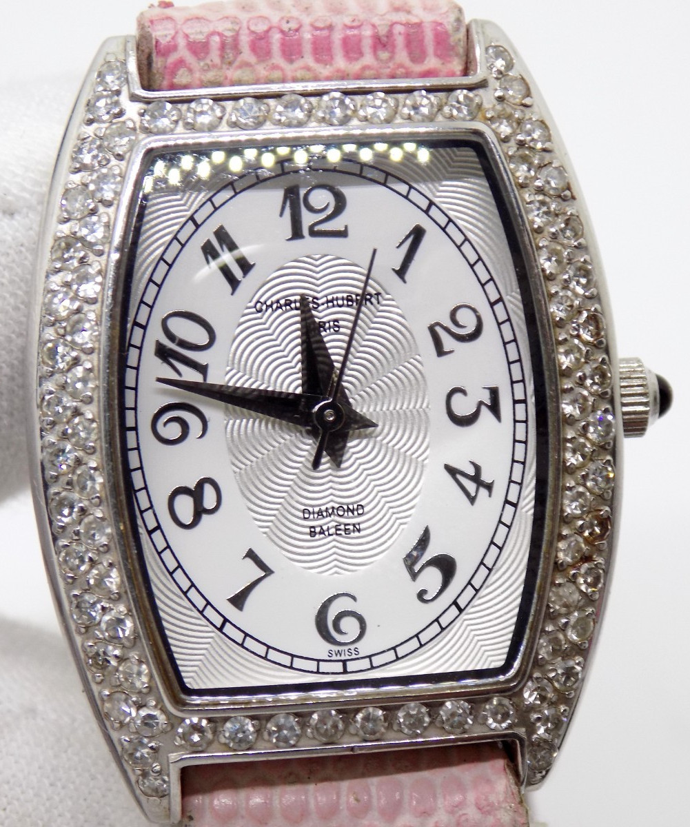 Charles Hubert Paris 1ct Diamond Pink Leather Watch – Band TLC Needs Battery