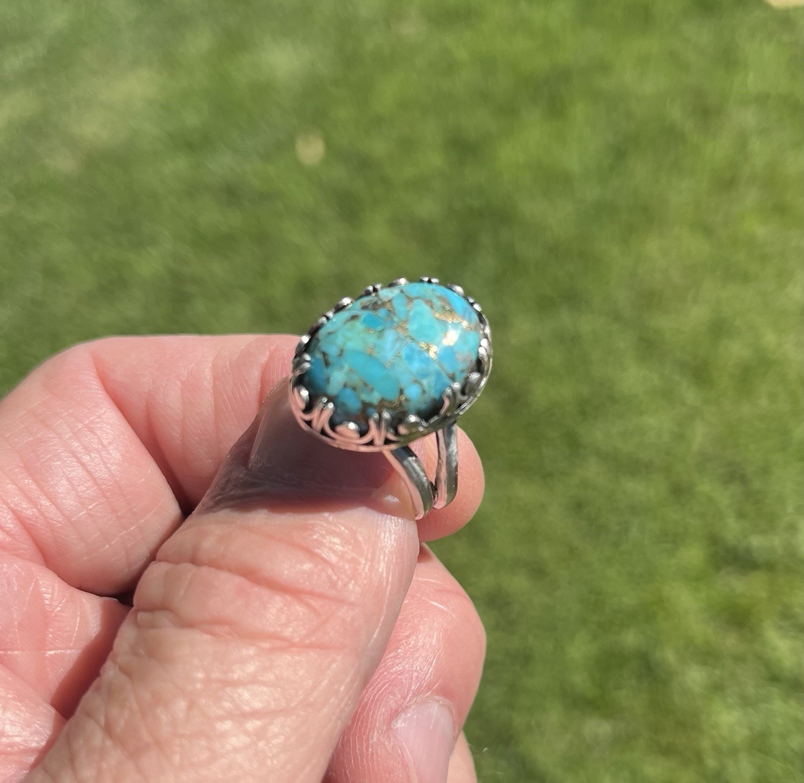 NEW Sterling Silver Copper Turquoise Ladies Ring Handmade One Of A Kind