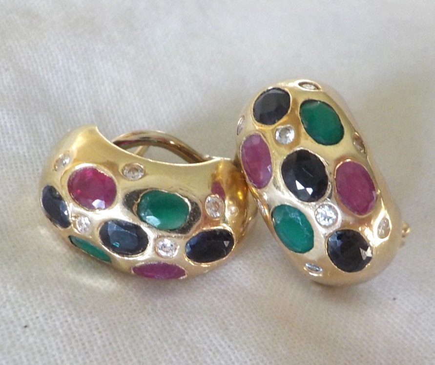 14k Yellow Gold Dotted Multi Gemstone Earrings – 7.80 gms, 0.70 in, 2.46 ctw