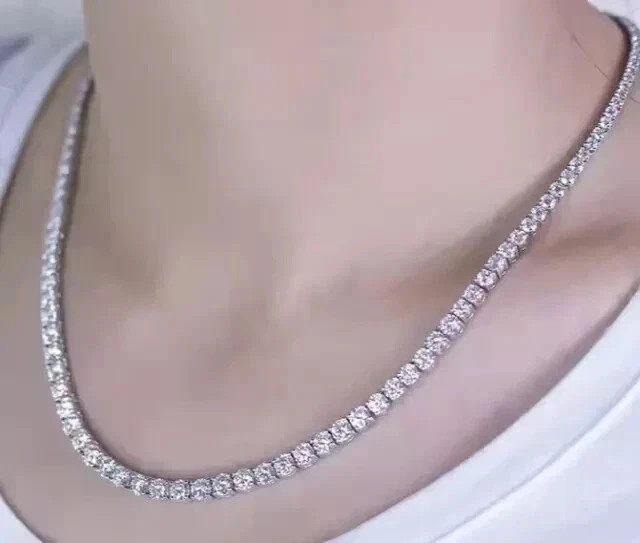 14K White Gold Plated 4mm Round Cut Lab-Created Diamond Women’s Tennis Necklace