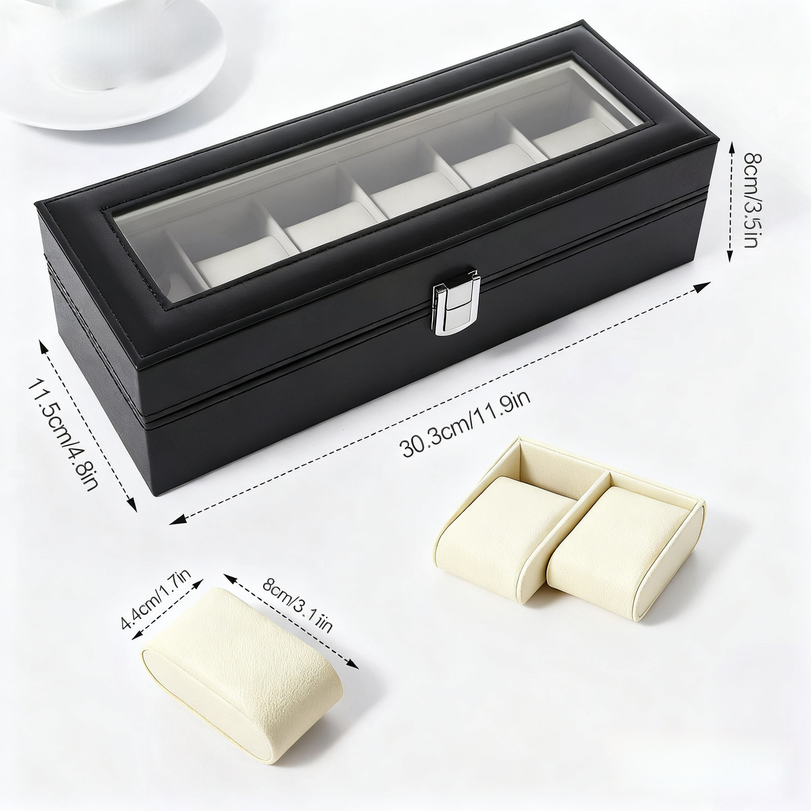 Mens Watch Box Display Case Storage Organiser PU Leather Holder Glass Top Gift