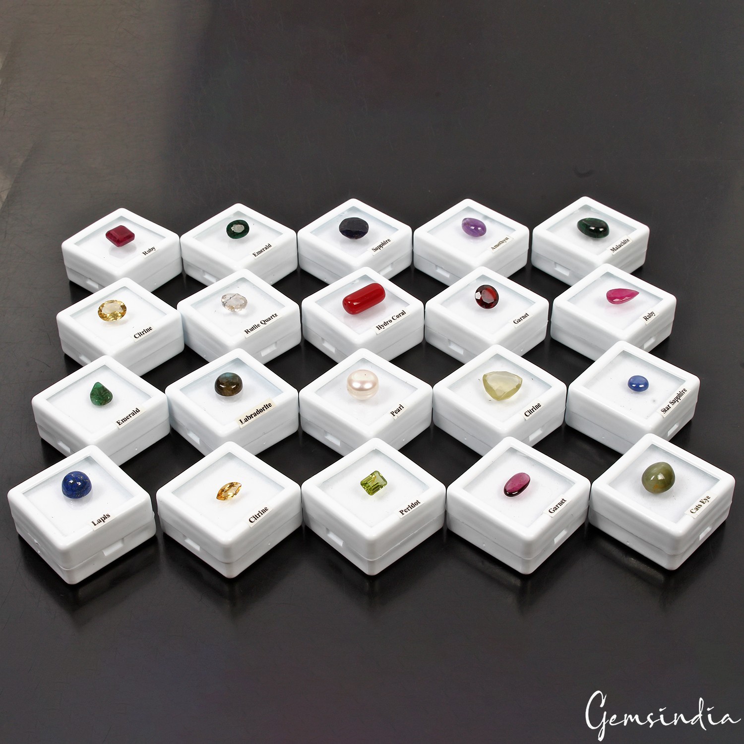20 Pcs Estate Genuine Semi Precious Loose Multi Color Gems Collection+White Box