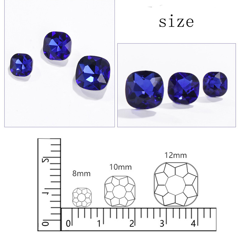 100pcs Glass Crystal Rhinestone Color Fat square Withcford Strass Jewels stones