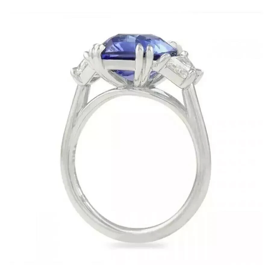 Art Deco Style Lab Created Diamond & Sapphire Engagement 14K White Gold FN Ring
