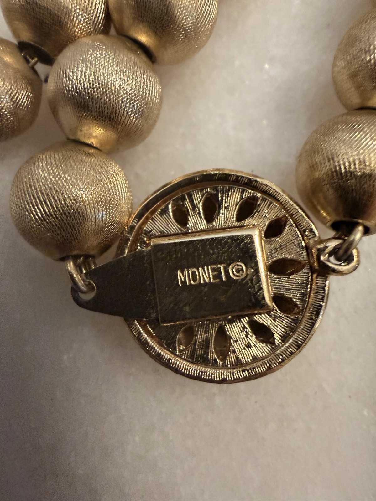 vintage Monet Satin brushed Gold tone ball Necklace 23″long