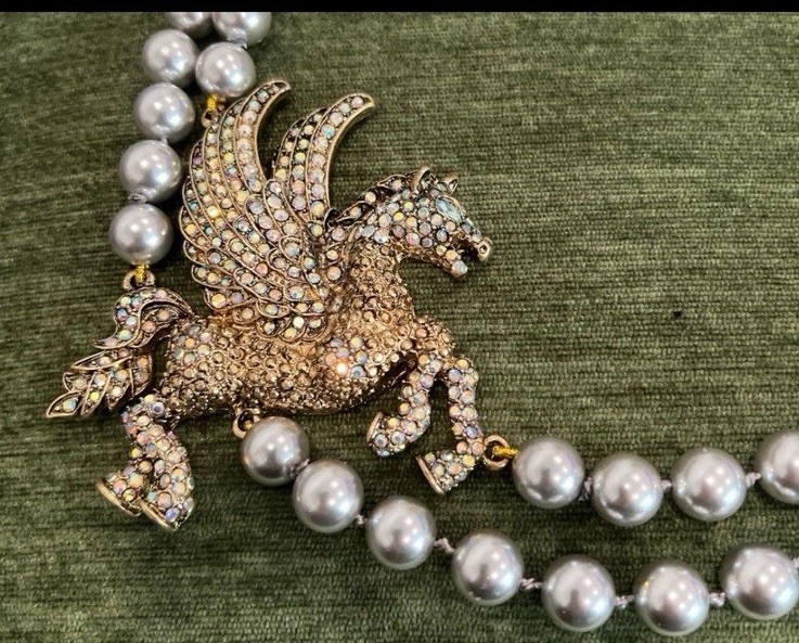 Double Strand Pearls/Pegasus Statement Necklace