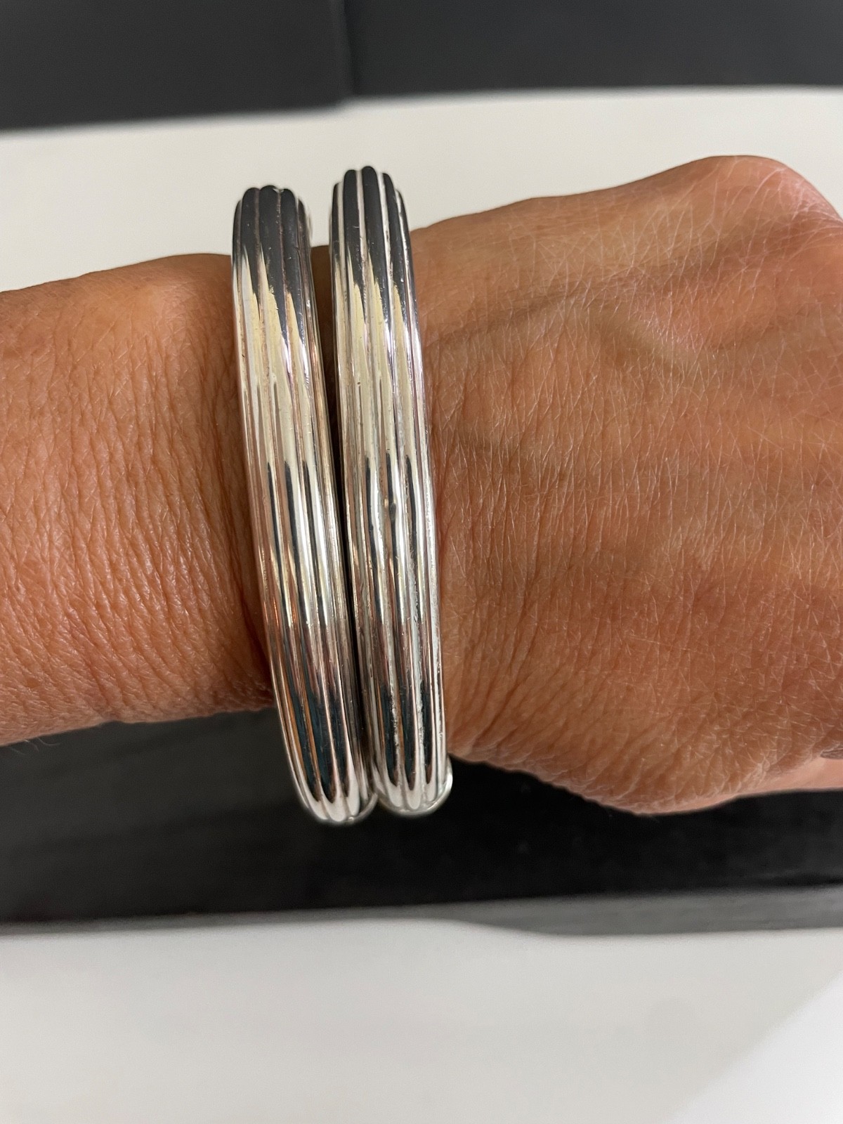 Milor Italy Sterling Silver Set 2 Ribbed Hinged Bangle Bracelets Pair Earrings