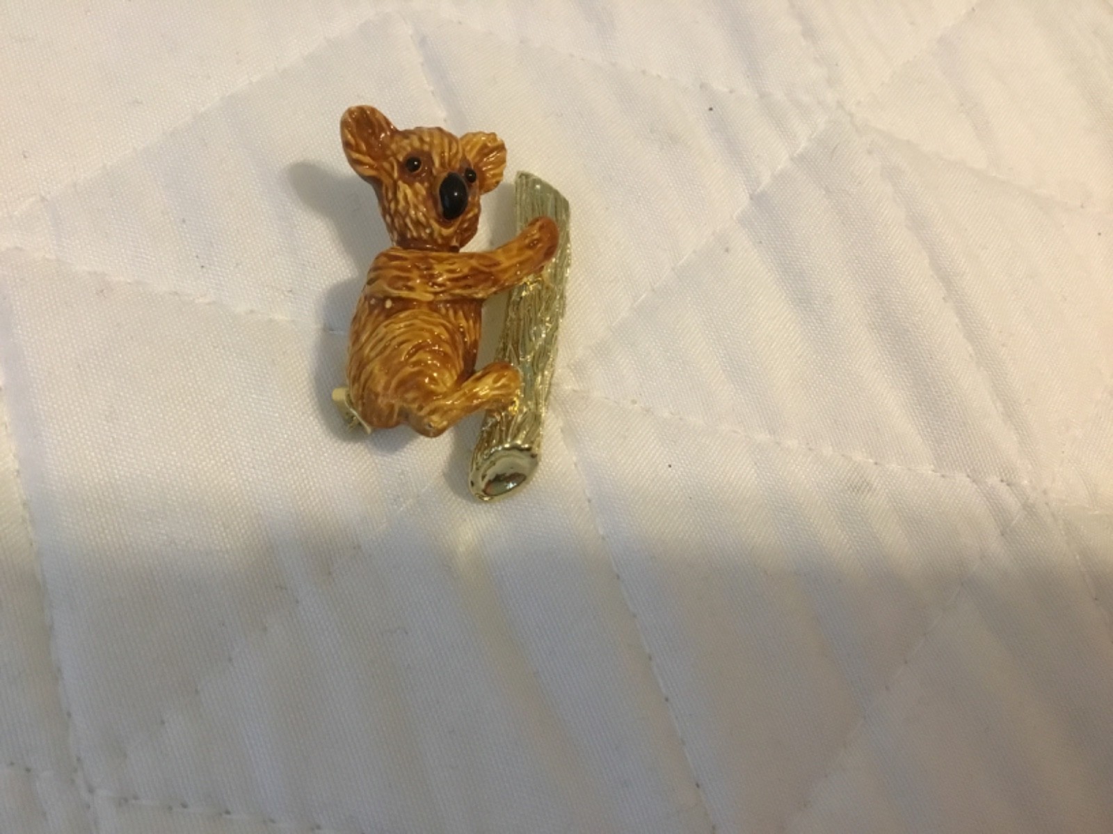 Vintage Gerry’s Koala Bear Brooch Pin Enamel Gold Tone on Branch