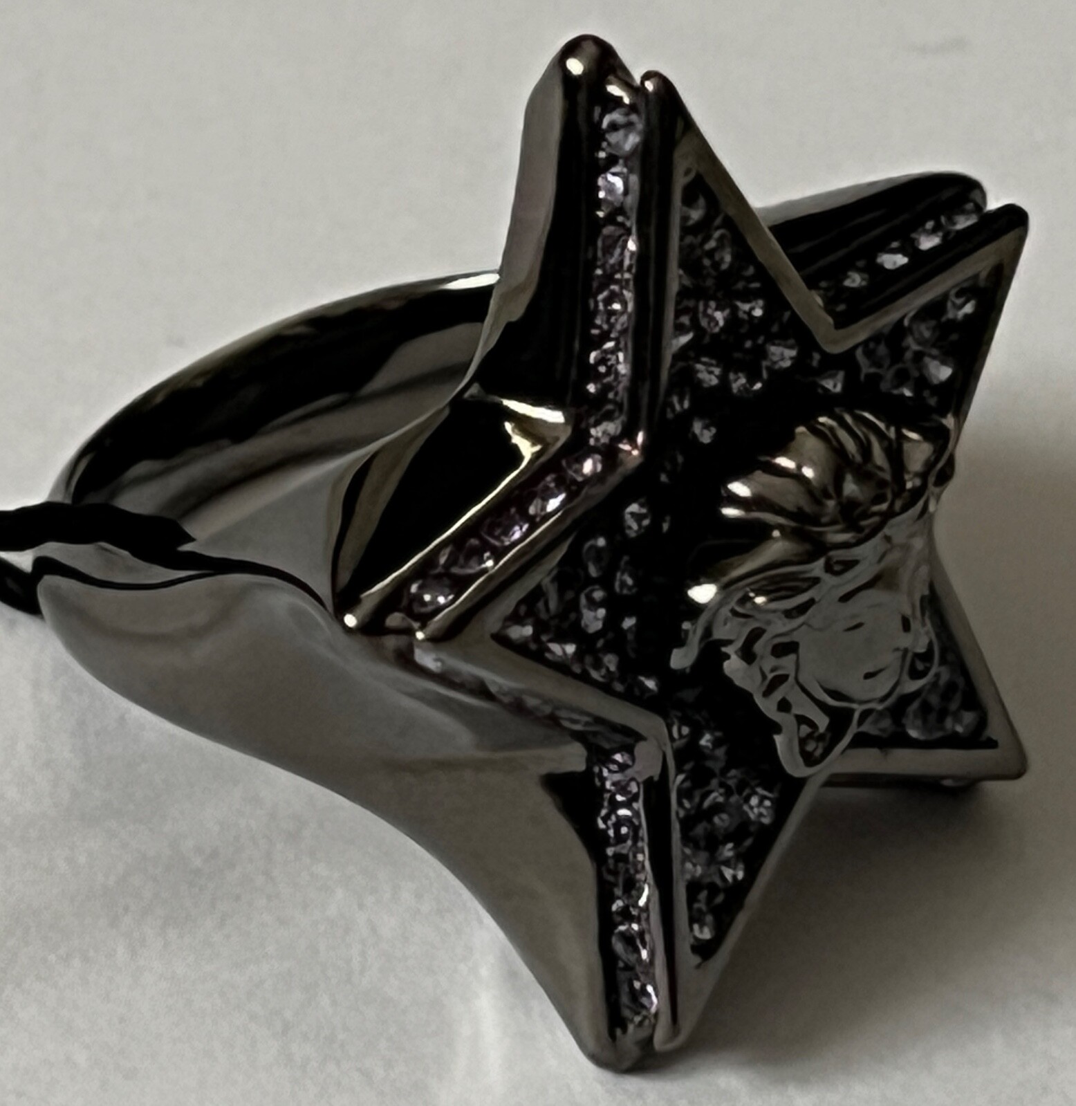 NIB Versace Medusa Logo Star Galaxy Purple Crystal Ruthenium Ring 15 US 7 $695