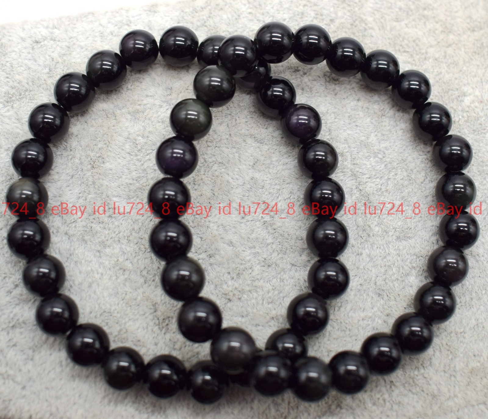 6-20mm Natural Black Obsidian Round Gemstone Beads Elastic Bracelet 7.5”