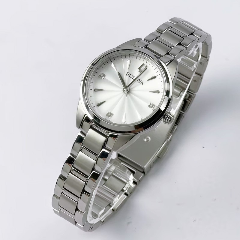 Bulova Sutton 96P219 Quartz Women’s Watch Diamond White Dial Silver Band 28mm