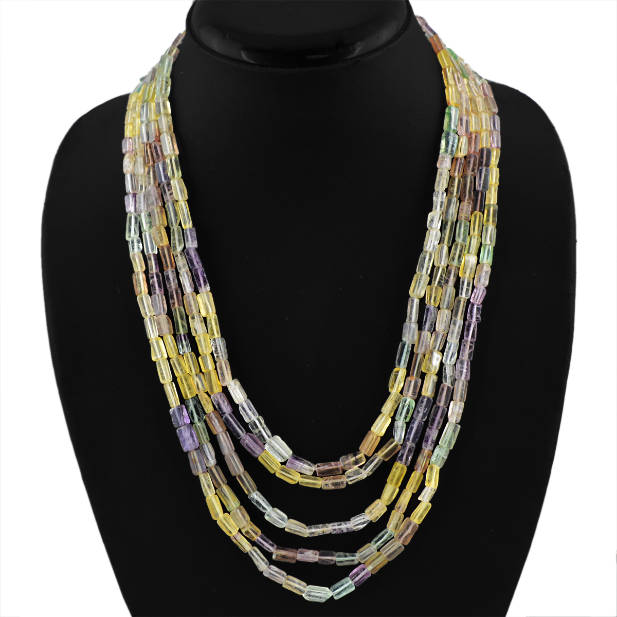 BEST 450.00 CTS NATURAL 5 LINE RICH MULTICOLOR FLOURITE BEADS NECKLACE (DG)
