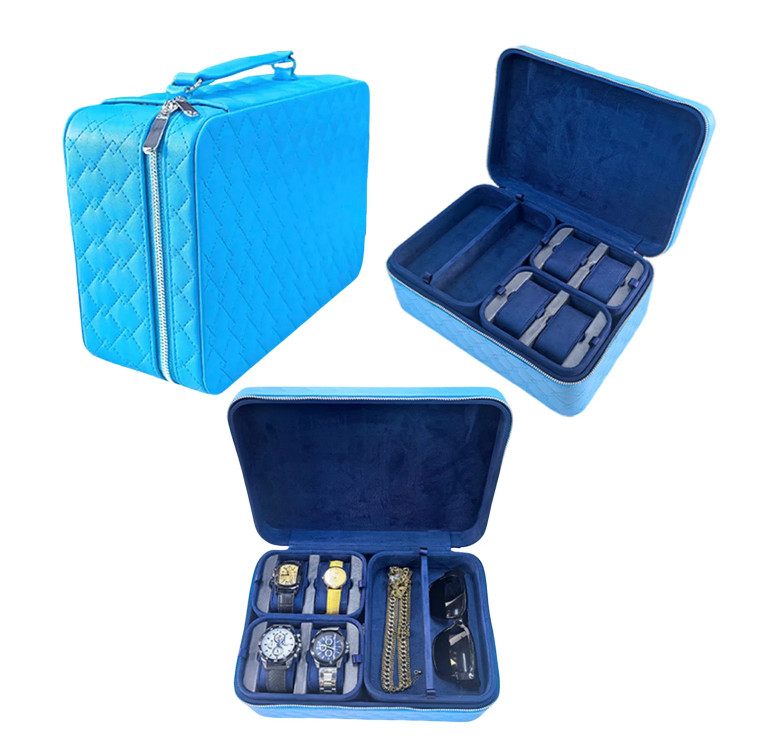 Baby Blue Luxury Travel Jewelry Case Organizer – Real Genuine Leather