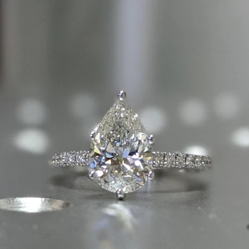 IGI 4 Ct Pear-Cut EF/VS1 Lab Grown Diamond Solitaire Wedding Ring 14K White Gold