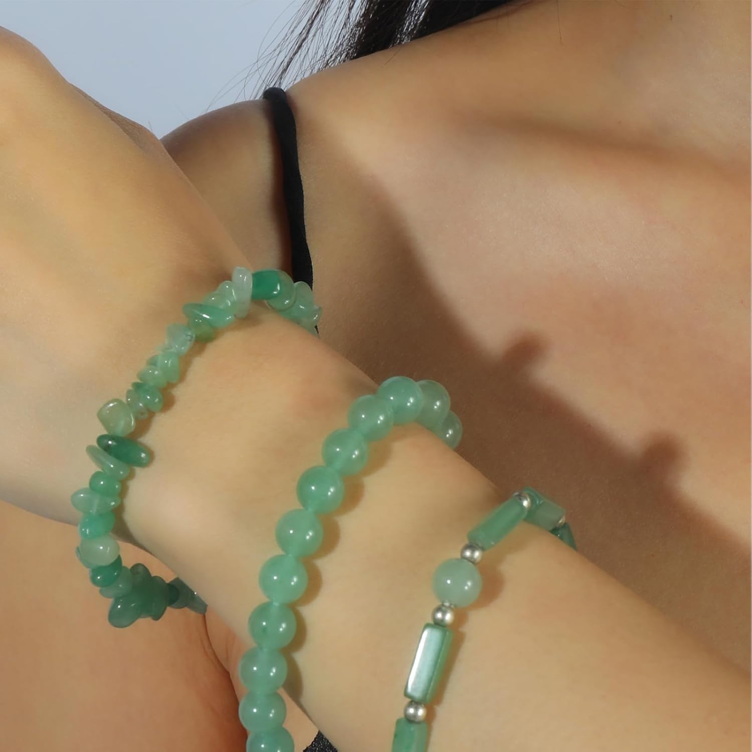 Stunning 3Pcs Natural Jade Bracelets for Women – 8mm Crystal Beaded Elegance