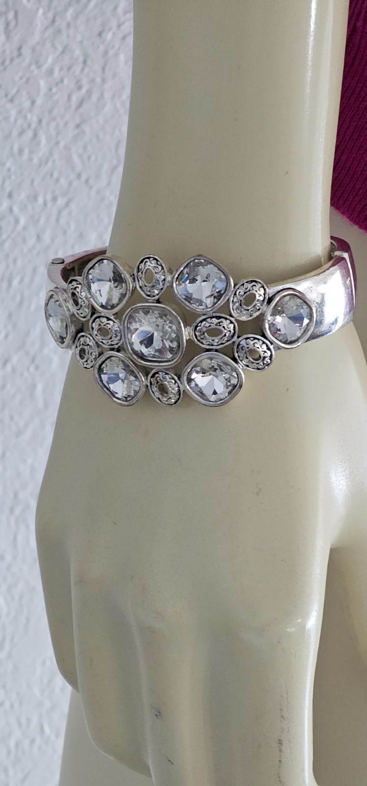 Three piece set chain pendant bracelet silver tone crystals unbranded sparkly.