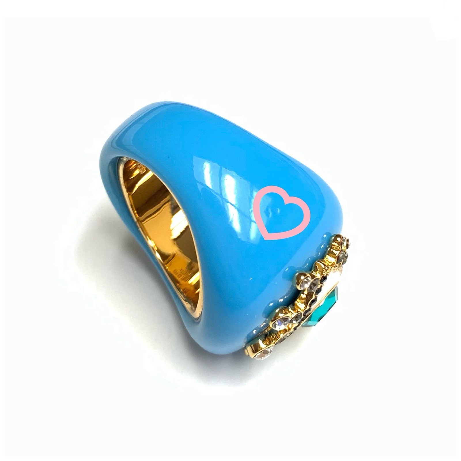 NIB KURT GEIGER LONDON Evil Eye Gold Tone Faceted Crystals Resin Dome Ring-Sz.9