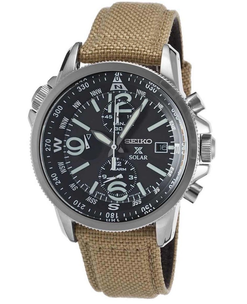 SEIKO ProspeX SSC293P1 Solar Alarm Chronograph Military Watch V172 Nylon Beige